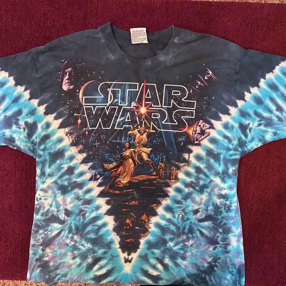 Vintage 90’s Star Wars Liquid Blue Tie-Dye T-Shirt Men’s Large - Picture 3 of 10